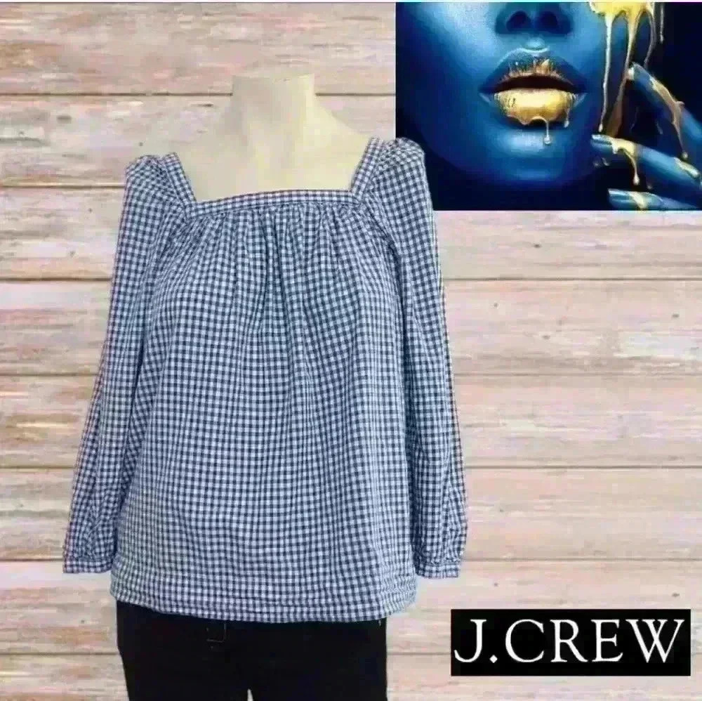 J Crew  Top Square Neck Blouse Blue Plaid  Sz 4/ Blouse For Women